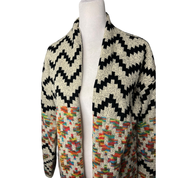 Debut Open Front Aztec Boho Long Cardigan Sweater Size Large - Picture 2 of 6